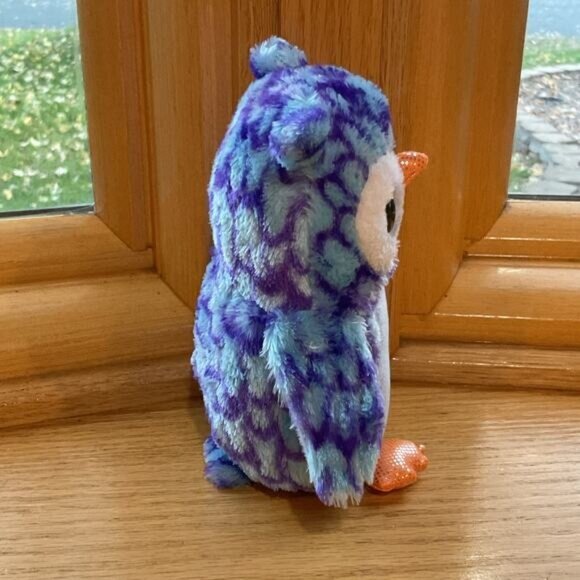 Adorable Plush Owl Stuffed Animal Toy For Kids Blue & Purple With Orange Feet - Picture 2 of 6